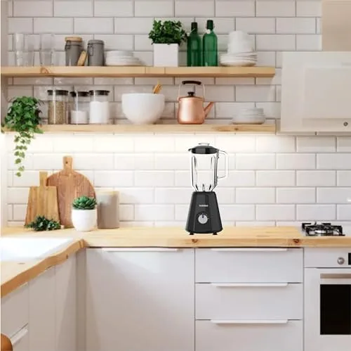 Bastilipo ▫️ Liquidificador BVA-800 N - Liquidificador de 800 W com 6 lâminas de aço inoxidável e jarro de vidro de 1,5 litros - 2 velocidades com função Pulse 3