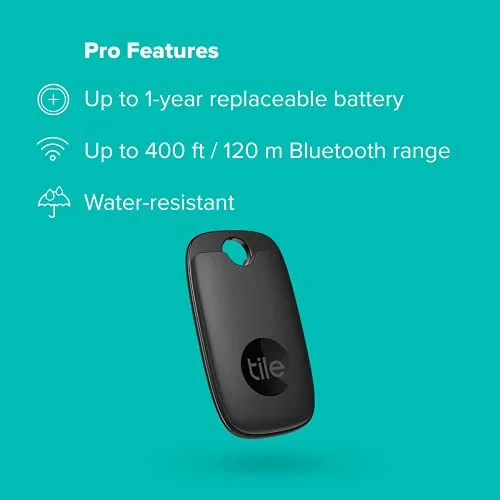 Tile ▫️ Pro (2022) localizador de objetos Bluetooth, embalagem com 1 unidade, raio de localização de 120 m, bateria com duração de 1 ano, compatível com Alexa, Google Smart Home, iOS e Android, localiza chaves, comandos remotos e muito mais, preto 6