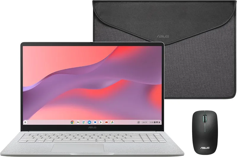 ASUS ▫️ Portátil Chromebook CM1505 de 15,6" com ecrã Full HD (MediaTek Kompanio 540, 4 GB de RAM, 128 GB eMMC, ChromeOS) + Rato e capa + 3 meses de Google AI Pro, YouTube Premium Lite e 5 TB