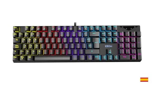 KROM ▫️ KASIC – Teclado mecânico para jogos com RGB, com switches vermelhos, disposição de teclas espanhola, retroiluminação arco-íris, 25 teclas com anti-ghosting e 12 teclas multimédia, modo de jogo, ligação USB – Preto 2