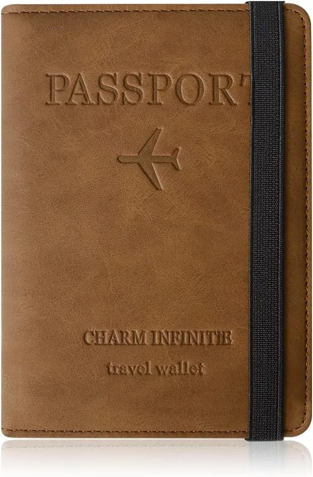 Czyan ▫️ Capa para passaporte, capa para passaporte com bloqueio RFID para passaporte, cartão de crédito, cartão de visita, cartão de embarque, cartão médico (castanho)