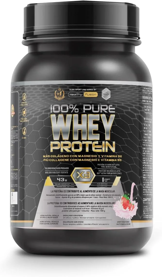 Healthy FUSION ▫️ Whey Protein | Proteína pura com colagénio, magnésio e vitamina B6 | 43 g de proteína + 9 g de BCAA | Melhora os teus treinos, aumenta a massa muscular e fortalece as articulações | 1 kg