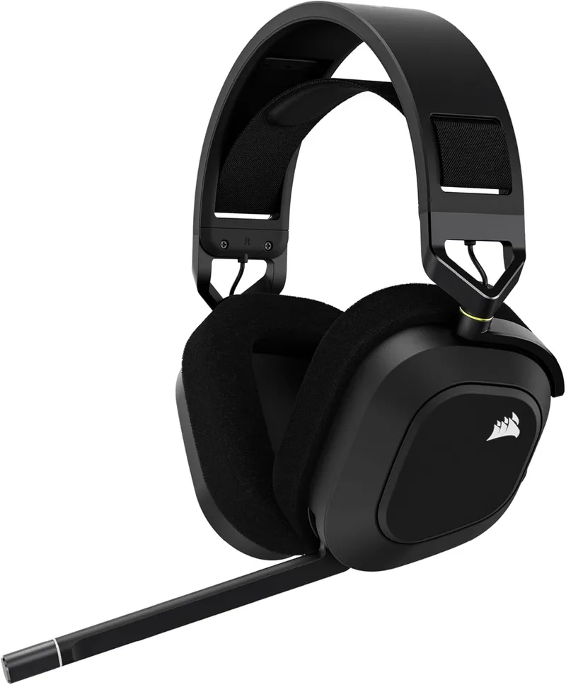 Corsair ▫️ HS80 RGB Wireless Auscultadores multiplataforma sem fios para jogos - Dolby Atmos - Microfone omnidirecional - Compatível com iCUE - PC, Mac, PS5, PS4 - Carbono