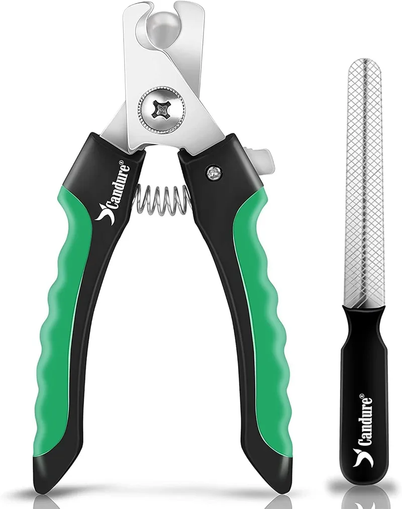 Candure ▫️ Cortador de unhas para cães e gatos com protetor de segurança - Alicate profissional de aço inoxidável para animais de estimação, cães e gatos (verde, tamanho médio a pequeno)