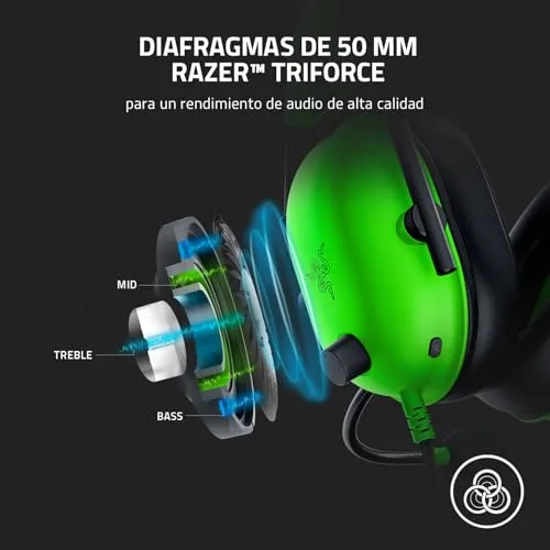 Razer ▫️ BlackShark V2 X - Auscultadores para jogos (altifalantes de titânio de 50 mm, microfone cardioide, cancelamento de ruído passivo avançado para PC, Mac, PS4, Xbox One e Switch) Verde 3
