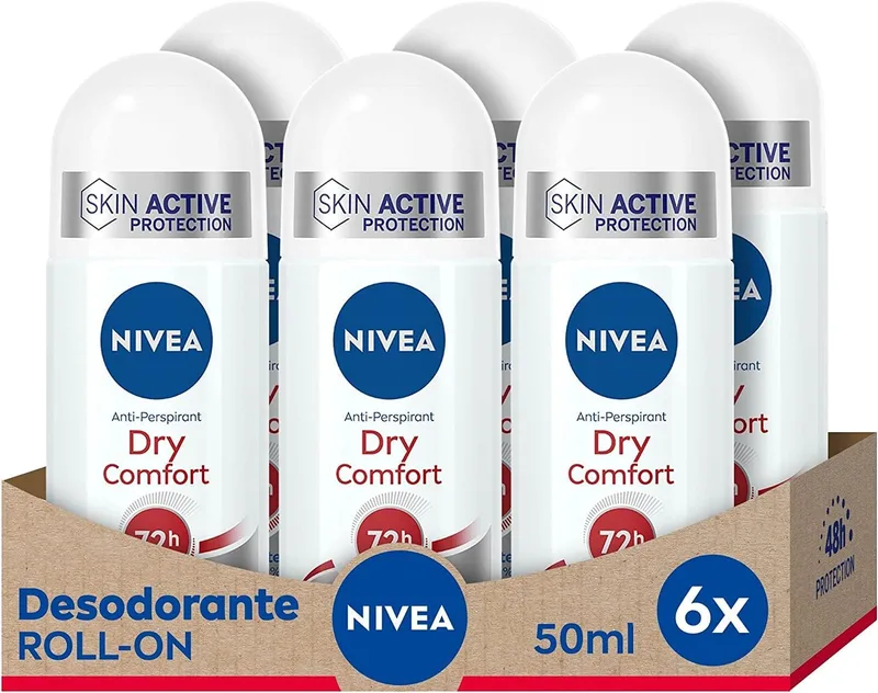 NIVEA ▫️ Dry Comfort Roll-on em embalagem de 6 (6 x 50 ml), desodorizante antitranspirante com proteção de 72 horas, desodorizante roll-on para cuidados femininos testado na vida real