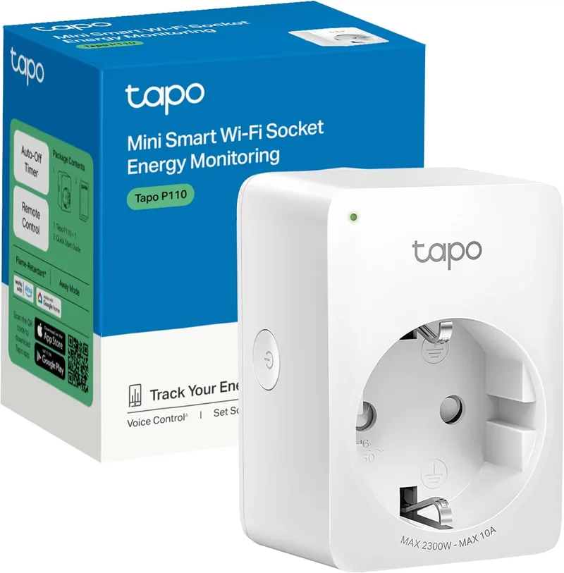 Tapo ▫️ P110 – Mini-tomada inteligente Wi-Fi (com monitorização de consumo de energia), programação de ligar/desligar, poupança de energia, compatível com Alexa e Google Home