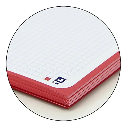 Oxford ▫️ Caderno A5 quadriculado 5x5, Caderno microperfurado Europeanbook1, Capa extra-resistente, 80 folhas de 90 gr, Cor vermelha 2