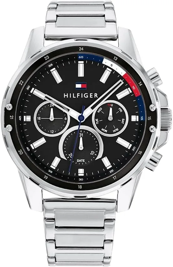 Tommy Hilfiger ▫️ Relógio analógico multifunções de quartzo para homem, com bracelete em aço inoxidável ou em silicone