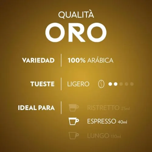 Lavazza ▫️ Qualità Oro, 10 cápsulas de café compatíveis com as máquinas Nespresso* Original, com notas aromáticas florais e frutadas, 100% Arábica, intensidade 8, torra leve 5