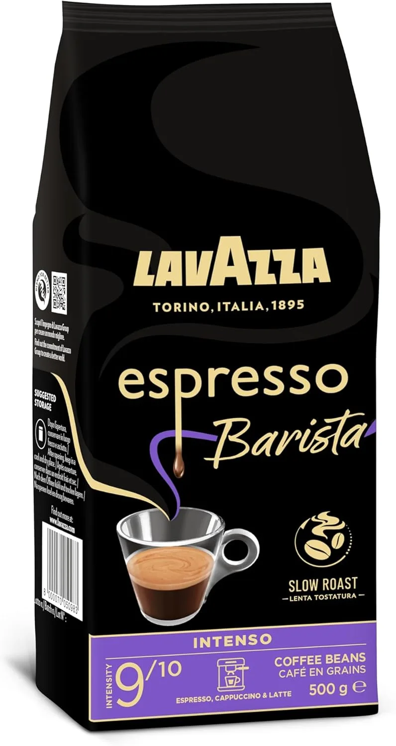 Lavazza ▫️ Intense Barista Espresso, café torrado em grão natural, ideal para máquinas de café expresso ou superautomáticas, com notas aromáticas de cacau e madeira, intensidade 9/10, torrefação média, 500 g