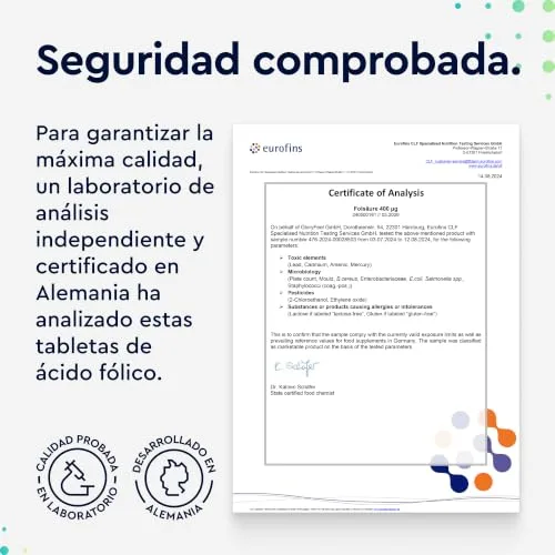 Gloryfeel ▫️ Ácido Fólico 400 Comprimidos (+1 ano) - 400 µg de vitamina B9 - Altamente concentrado e com excelente bioatividade - Sistema imunitário e células sanguíneas* - Vegano, sem aditivos e testado em laboratório 7