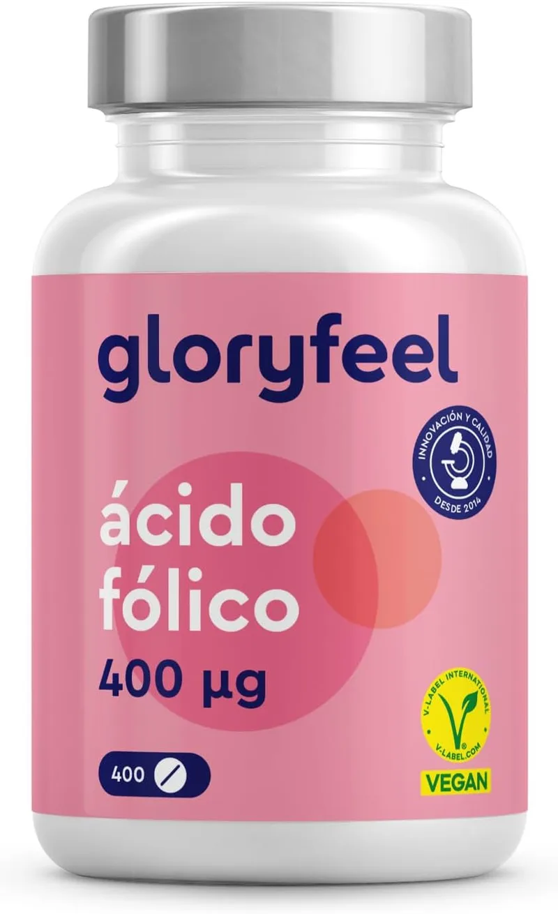 Gloryfeel ▫️ Folic Acid 400 comprimidos (+1 ano) - 400µg Vitamina B9 - Altamente doseado e bioatividade óptima - Sistema imunitário e células sanguíneas* - Vegan, sem aditivos e testado em laboratório