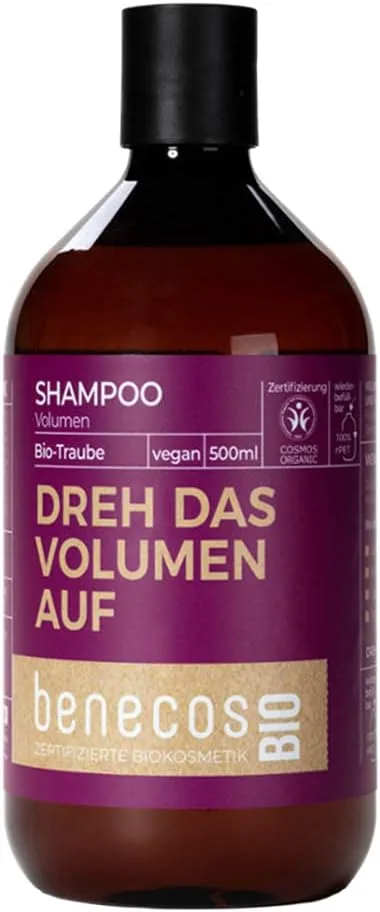 benecos ▫️ Champô para dar volume com uva, 500 ml. Biológico e vegano