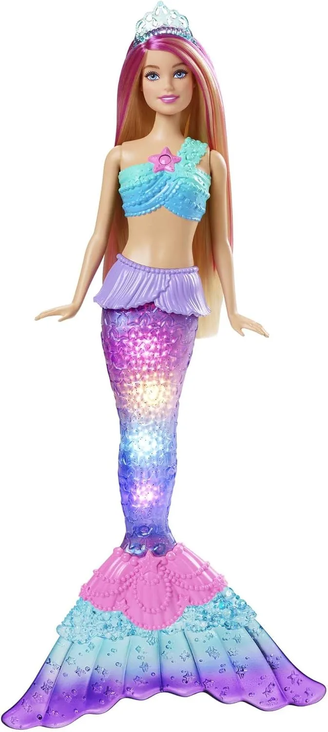 Barbie Dreamtopia Malibu Mermaid Boneca loira com luzes coloridas mágicas, brinquedo aquático (Mattel HDJ36)
