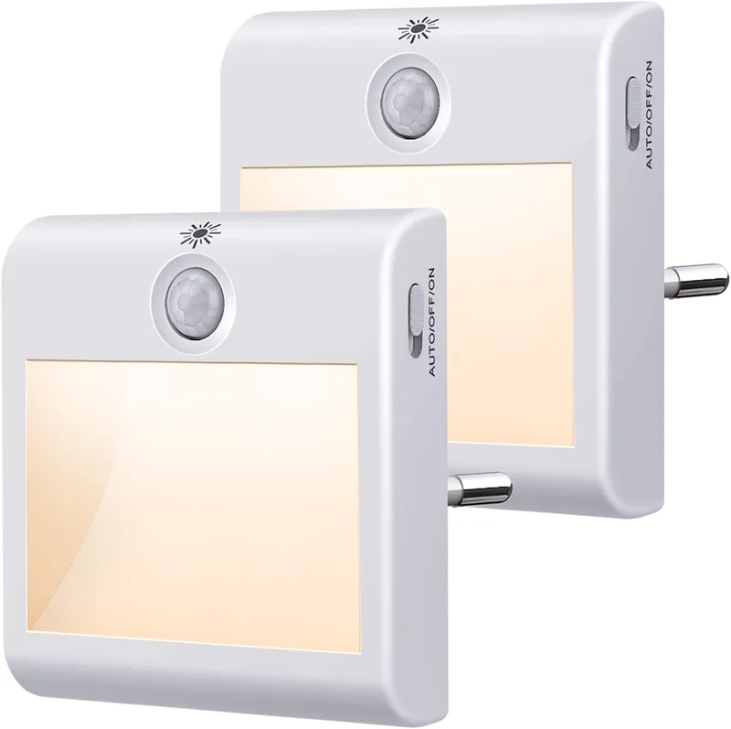 Suright ▫️ Luz nocturna com sensor de movimento, [2 peças] Luz nocturna para crianças regulável em 3 modos (ON/AUTO/OFF), luz nocturna branca quente de 3500K para roupeiro, corredor, escada, cozinha, quarto, sala de estar