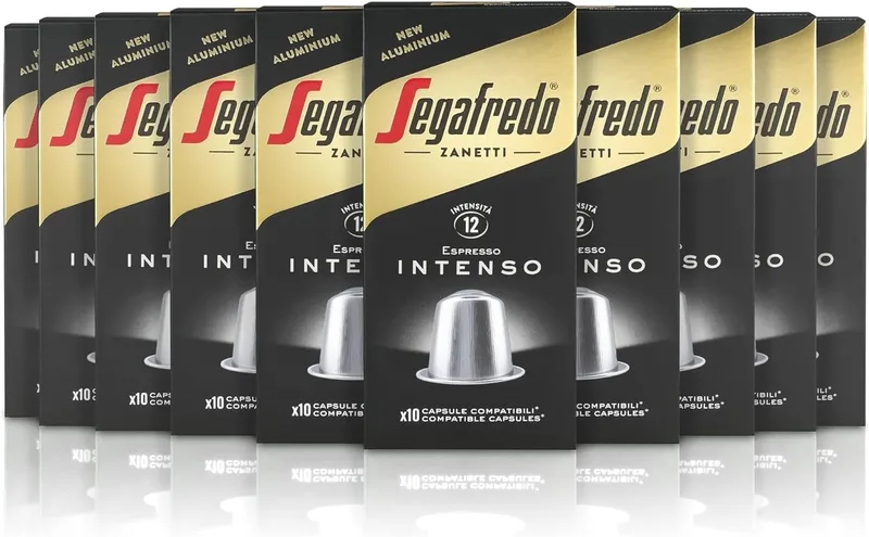 Segafredo ▫️ Zanetti 100 Cápsulas de Alumínio Compatíveis com Café Nespresso Intense Sabor Completo e Sabor Persistente (10 Caixas de 10 Cápsulas) - Adequadas para Máquinas Nespresso Originais