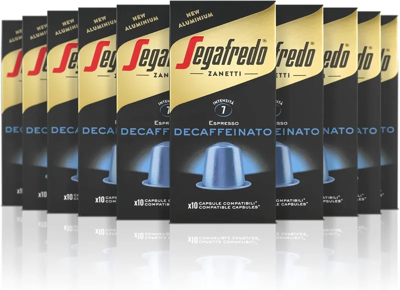 Segafredo ▫️ Zanetti 100 Cápsulas de alumínio compatíveis com Nespresso Café descafeinado pelo método natural (10 caixas de 10 cápsulas) - Adequadas para máquinas Nespresso Original