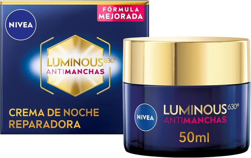 NIVEA ▫️ Luminous630 - Creme de Noite - Creme Reparador - Com Ácido Hialurónico e Tiamidol - Fórmula Anti-Manchas - Rosto, Pescoço e Decote - Regenera e Revitaliza - Todos os Tipos de Pele - 50 ml