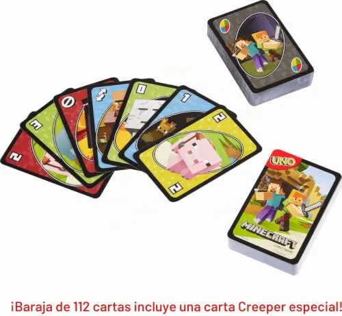 Mattel Games ▫️ UNO Minecraft Jogo de Cartas com Caixa de Lata, 7+ 5