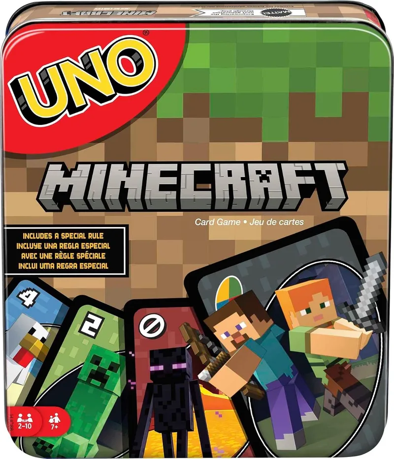 Mattel Games ▫️ UNO Minecraft Jogo de Cartas com Caixa de Lata, 7+