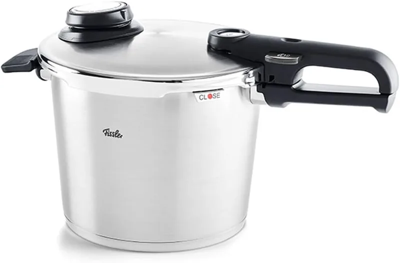Panela de pressão Fissler Vitavit Premium 6 L, 22 cm de diâmetro, aço inoxidável, 4 níveis de cozedura, incl. vaporizador, indução, com acessório para cozer a vapor