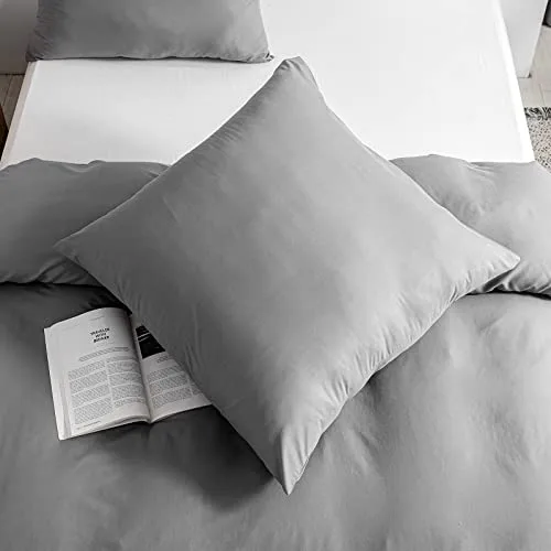 Kono ▫️ DC-2 135 GY - Conjunto de capa de edredão com fecho de correr e presilhas e fronhas de 80 x 80 cm com fecho de aba (cinzento, 135 x 200 cm e 80 x 80 cm x 1 peça) 2