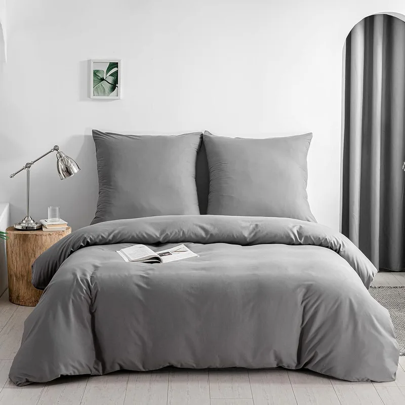 Kono ▫️ DC-2 135 GY - Conjunto de capa de edredão com fecho de correr e presilhas e fronhas de 80 x 80 cm com fecho de aba (cinzento, 135 x 200 cm e 80 x 80 cm x 1 peça)