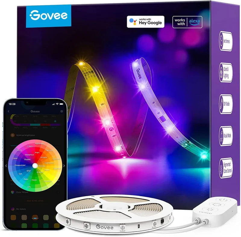 Govee ▫️ Fitas LED Wi-Fi de 5 m, luzes LED RGBIC com controlo via Alexa, Google Assistant e aplicação, controlo inteligente por segmentos, DIY, sincronização com música para quartos, salas de estar e festas