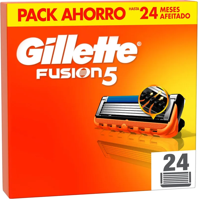 Gillette ▫️ Fusion5 24 recargas de lâminas de barbear, lâminas de barbear com 5 lâminas, tira de gel lubrificante e aparador de precisão.