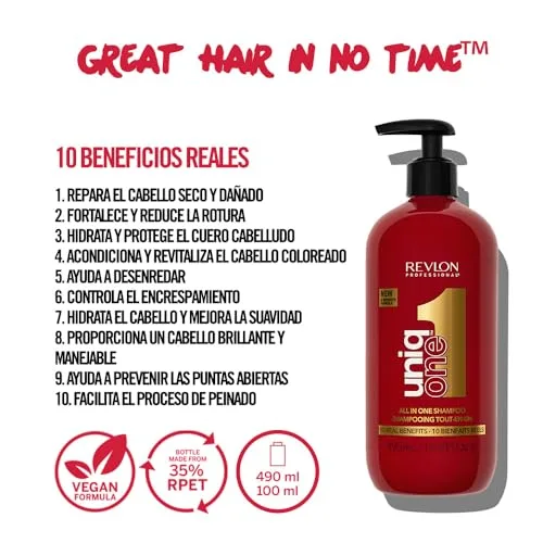 REVLON PROFESSIONAL ▫️ UniqOne Champô e Condicionador 2 em 1, Tratamento Hidratante para o Cabelo, Repara o Cabelo Seco e Danificado, Desembaraçante e Controlo do Frizz, 490 ml 3