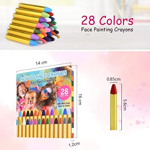 ACWOO ▫️ Tintas para o rosto, 28 cores, tintas faciais seguras e não tóxicas, lápis de maquilhagem, ideais para o Halloween, Natal, cosplay, festas e celebrações 3
