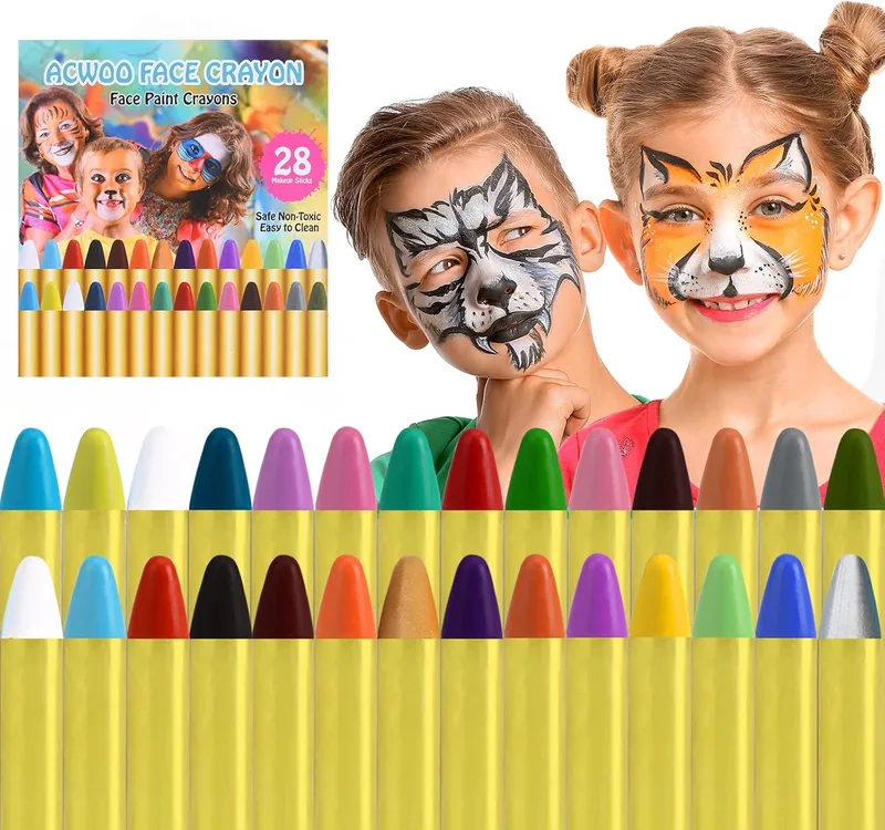 ACWOO ▫️ Tintas para o rosto, 28 cores, tintas faciais seguras e não tóxicas, lápis de maquilhagem, ideais para o Halloween, Natal, cosplay, festas e celebrações