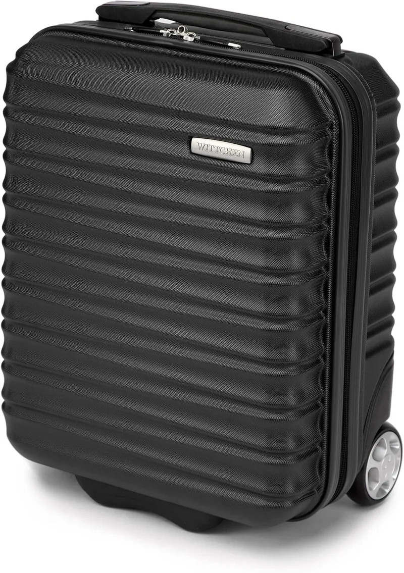 WITTCHEN ▫️ Mala de viagem pequena Bagagem de cabina Bagagem de mão Mala de rodas rígida em ABS com 2 rodas Pega telescópica normal Linha de ranhuras Mala pequena Preto Ryanair/Vueling/Iberia/easyJet