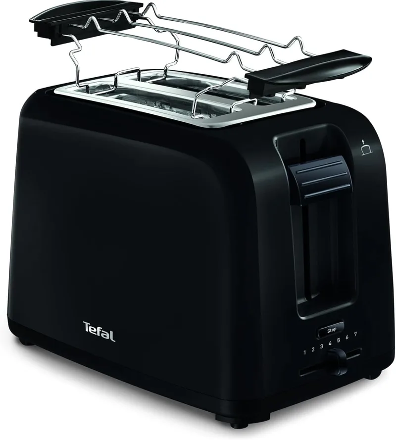 Tefal ▫️ Tostadeira Vita de 2 ranhuras com aquecedor de pãezinhos, elevação extra alta e 7 níveis de torragem, cor preta – TT1A2810