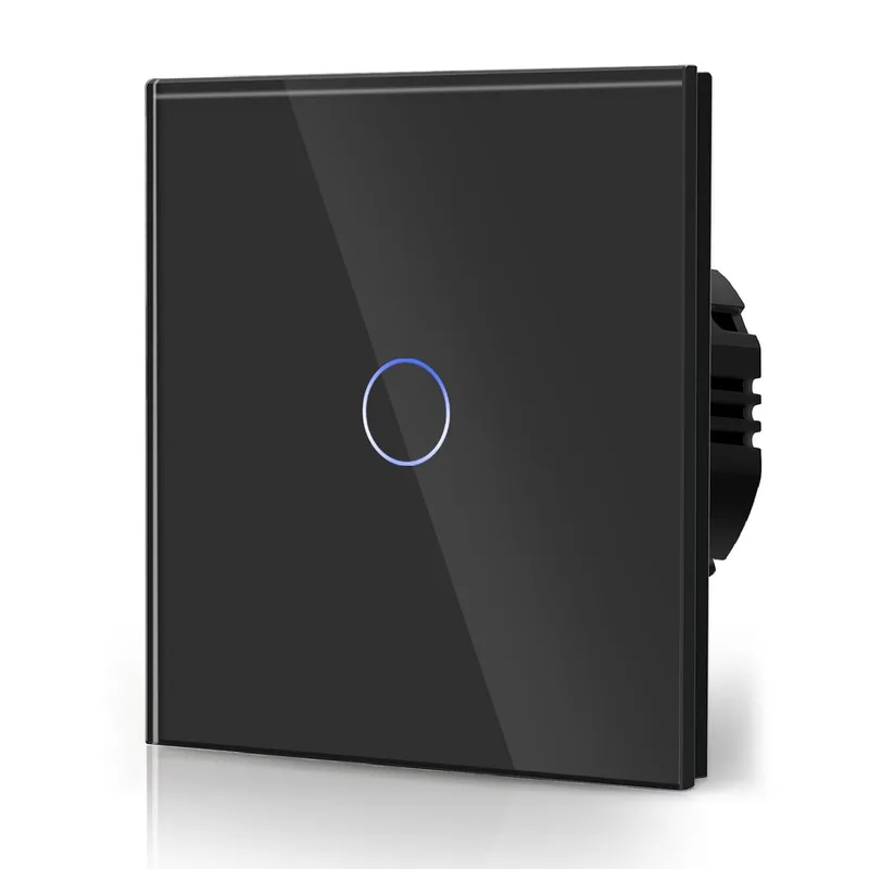 BSEED ▫️ Interruptor Táctil para Luz de Parede, Painel de Vidro com Luz Piloto, Sem Função Wifi, 1 Gang 1 Way, 86mm Preto