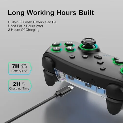 GEEKHAVE ▫️ Comando sem fios para Switch/Switch 2/Lite/OLED/PC; Comando Switch Pro com iluminação RGB de 7 cores alternantes/gatilhos com efeito Hall/dupla vibração/turbo, joystick ergonómico e preciso 7