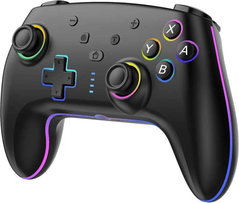 GEEKHAVE ▫️ Comando sem fios para Switch/Switch 2/Lite/OLED/PC; Comando Switch Pro com iluminação RGB de 7 cores alternantes/gatilhos com efeito Hall/dupla vibração/turbo, joystick ergonómico e preciso