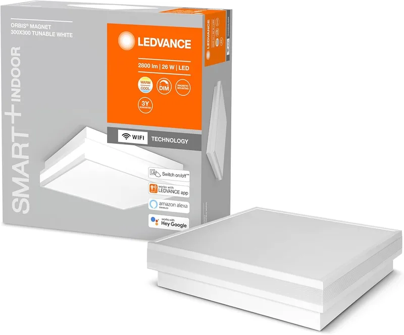 LEDVANCE ▫️ ORBIS MAGNET SMART+ Wi-Fi 30x30 cm, candeeiro de teto LED regulável para uso interior, 26 W, temperatura de cor 3000-6500 K, 2500 lúmenes, candeeiro de design com moldura magnética, branco