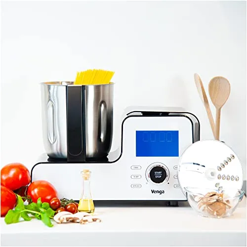 Venga! ▫️ Vá lá! Robô de cozinha multifuncional, tamanho compacto, 10 programas, com balança e livro de receitas, 1500 W, branco/preto, VG HA 3000 6
