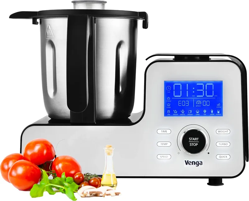 Venga! ▫️ Vá lá! Robô de cozinha multifuncional, tamanho compacto, 10 programas, com balança e livro de receitas, 1500 W, branco/preto, VG HA 3000