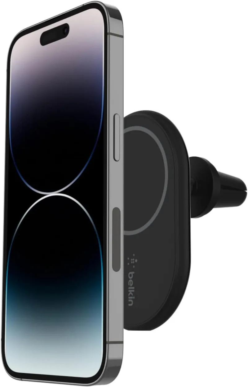 Belkin ▫️ Carregador magnético para carro BoostCharge com suporte, compatível com smartphones com MagSafe, a série iPhone 17, iPhone Air, iPhone 16 e Pixel (cabo incluído)