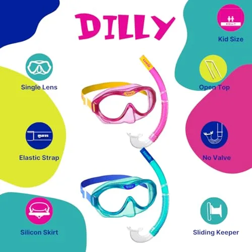 Mares ▫️ Combo Dilly - Conjunto de mergulho infantil para 4-7 anos, máscara macia em TPE, lente flexível e tubo ergonómico com bocal de silicone 3