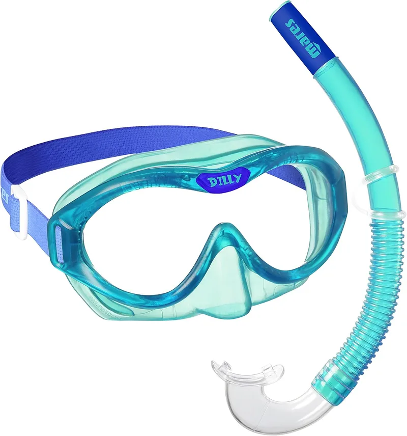 Mares ▫️ Combo Dilly - Conjunto de mergulho infantil para 4-7 anos, máscara macia em TPE, lente flexível e tubo ergonómico com bocal de silicone
