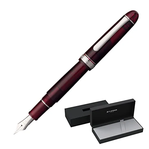 PLATINUM ▫️ Caneta-tinteiro japonesa n.º 3776 Century Rhodium Bourgogne C/vermelho/0,54-0,64 mm/Feita à mão/Ponta de ouro de 14 quilates/com caixa de presente/caneta-tinteiro 3