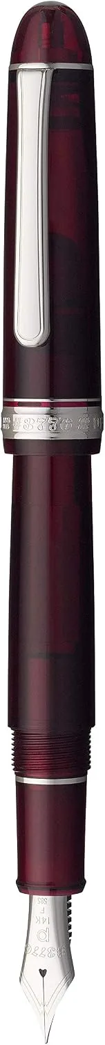 PLATINUM ▫️ Caneta-tinteiro japonesa n.º 3776 Century Rhodium Bourgogne C/vermelho/0,54-0,64 mm/Feita à mão/Ponta de ouro de 14 quilates/com caixa de presente/caneta-tinteiro