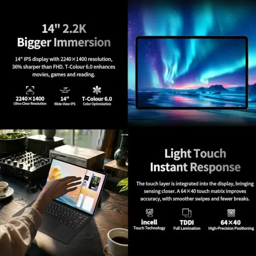 TECLAST ▫️ Tablet T70PRO de 14" 2.2K para jogos, Android 16, G100 de 2,2 GHz octa-core, 10 000 mAh/18 W, modo PC, 48 GB de RAM + 128 GB (TF 8 TB), 4G LTE Dual SIM, 5G, Wi-Fi, Widevine L1/GPS/13 MP/Gemini AI, tablet com caneta 2