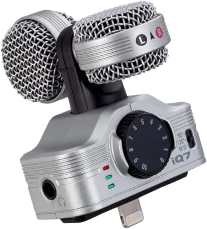 Zoom ▫️ IQ7 – Microfone estéreo Mid-Side para iPhone/iPad, com cápsula giratória para alinhar com a câmara do iOS, para gravar áudio de música, vídeos, entrevistas e muito mais
