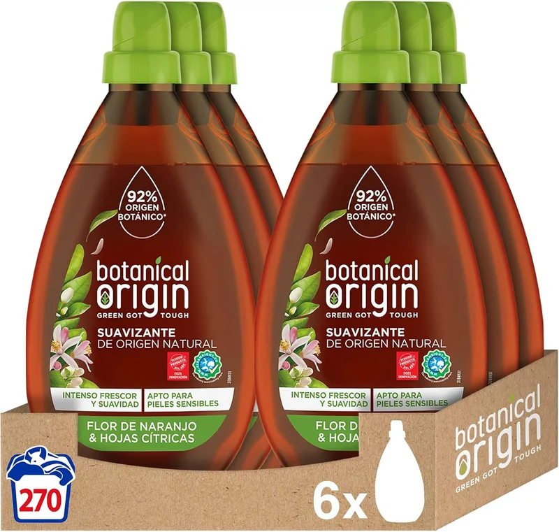 Botanical Origin ▫️ s Amaciador Ecológico para Roupa, Adequado para Peles Sensíveis, com aroma a flor de laranjeira e folhas cítricas - 270 lavagens