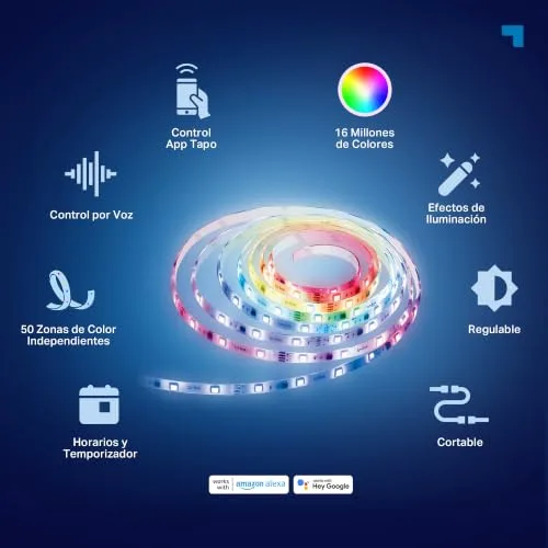 Tapo ▫️ L920-5 - Fita LED autocolante com Wi-Fi de 5 m, RGB multicolorida, com controlo remoto 3
